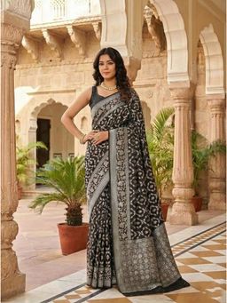 Anjaneya Sarees - Black Designer Banarasi Silk Kanjivaram Solid Saree With Unstitched Blouse