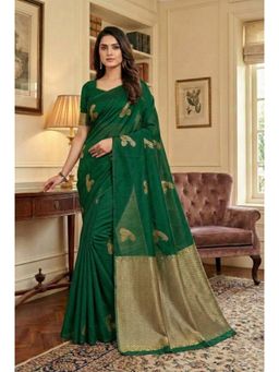 Anjaneya Sarees - Green Designer Banarasi Silk Kanjivaram Solid Saree With Unstitched Blouse