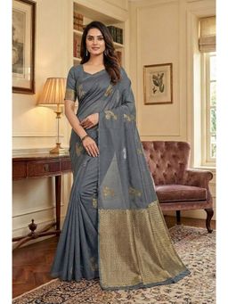Anjaneya Sarees - Grey Designer Banarasi Silk Kanjivaram Solid Saree With Unstitched Blouse