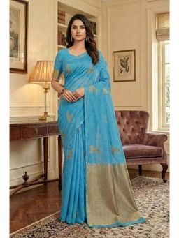 Anjaneya Sarees - Blue Designer Banarasi Silk Kanjivaram Solid Saree With Unstitched Blouse