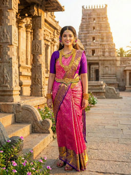 Anjaneya Sarees - Pink Designer Banarasi Silk Kanjivaram Solid Saree With Unstitched Blouse