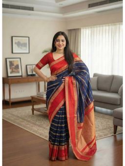 Anjaneya Sarees - Blue Designer Banarasi Silk Kanjivaram Solid Saree With Unstitched Blouse