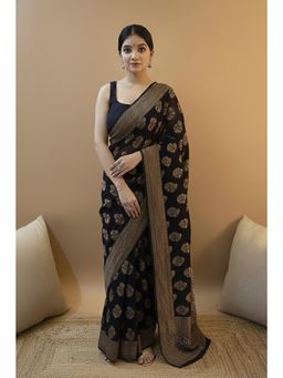 Anjaneya Sarees - Black Designer Banarasi Silk Kanjivaram Solid Saree With Unstitched Blouse