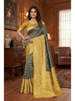 Anjaneya Sarees - Grey Designer Banarasi Silk Kanjivaram Solid Saree With Unstitched Blouse