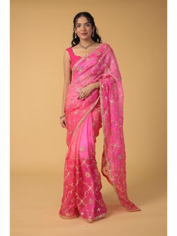 Zari Jaipur - Kota Silk Embellished Pink Saree With Unstitched Blouse