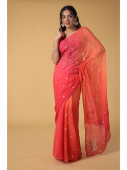 Zari Jaipur - Silk Embellished Orange Saree With Unstitched Blouse