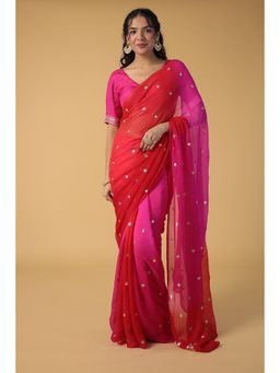 Zari Jaipur - Silk Embellished Red Saree With Unstitched Blouse