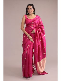 Zari Jaipur - Texture Zari Banarasi Handloom Saree With Unstitched Blouse