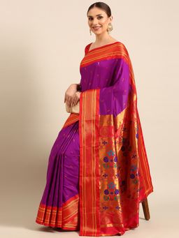 VARKALA SILK SAREES - Purple Soft Silk Muniya Paithani Saree With Unstitched Blouse
