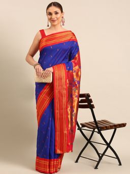 VARKALA SILK SAREES - Royal Blue Soft Silk Muniya Paithani Saree With Unstitched Blouse