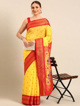 VARKALA SILK SAREES - Gold Soft Silk Muniya Paithani Saree With Unstitched Blouse