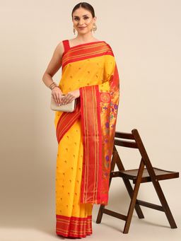 VARKALA SILK SAREES - Haldi Soft Silk Muniya Paithani Saree With Unstitched Blouse
