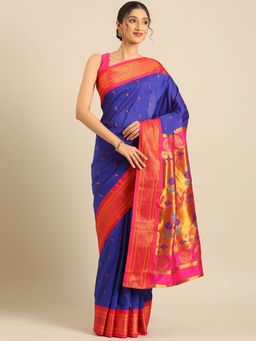 VARKALA SILK SAREES - Royal Blue Soft Silk Muniya Paithani Saree With Unstitched Blouse