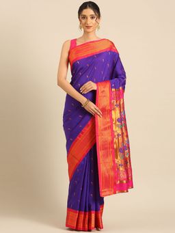 VARKALA SILK SAREES - Violet Soft Silk Muniya Paithani Saree With Unstitched Blouse