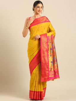 VARKALA SILK SAREES - Mustard Soft Silk Muniya Paithani Saree With Unstitched Blouse