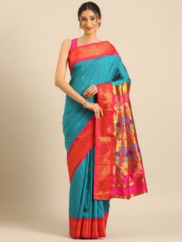 VARKALA SILK SAREES - Rama Soft Silk Muniya Paithani Saree With Unstitched Blouse
