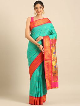 VARKALA SILK SAREES - Sea Green Soft Silk Muniya Paithani Saree With Unstitched Blouse