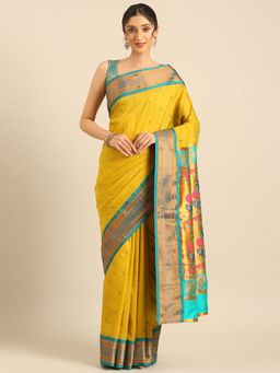 VARKALA SILK SAREES - Mustard Soft Silk Muniya Paithani Saree With Unstitched Blouse