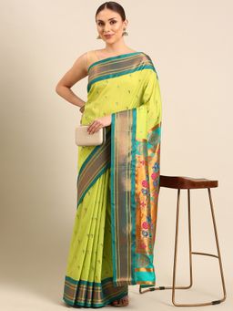 VARKALA SILK SAREES - Parrot Green Soft Silk Muniya Paithani Saree With Unstitched Blouse