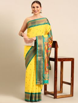 VARKALA SILK SAREES - Gold Soft Silk Muniya Paithani Saree With Unstitched Blouse
