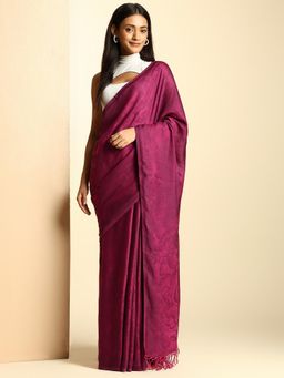 Navyasa By Liva - Wine Woven Tassels Saree with Unstitched Blouse