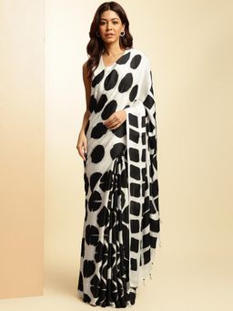 Navyasa By Liva - Black Satin Printed Saree with Unstitched Blouse