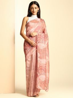 Navyasa By Liva - Peach Silk Excel Printed Saree with Unstitched Blouse