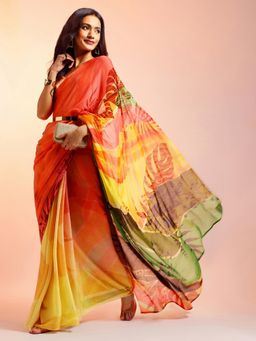 Navyasa By Liva - Women Multi-Color Chiffon Printed Saree with Unstitched Blouse