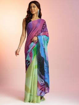 Navyasa By Liva - Women Elegant Multi-Color Chiffon Printed Saree with Unstitched Blouse