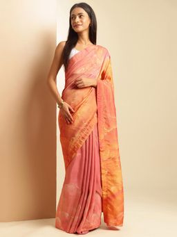 Navyasa By Liva - Women Peach Tissue Printed Saree with Unstitched Blouse