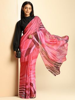 Navyasa By Liva - Women Pink Chiffon Printed Saree with Unstitched Blouse