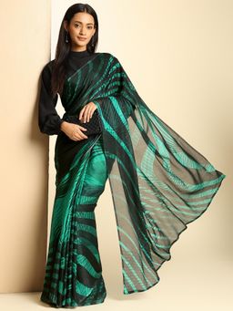 Navyasa By Liva - Women Green Chiffon Printed Saree with Unstitched Blouse