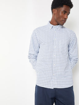 max - Men Blue Checked Regular Fit Shirt