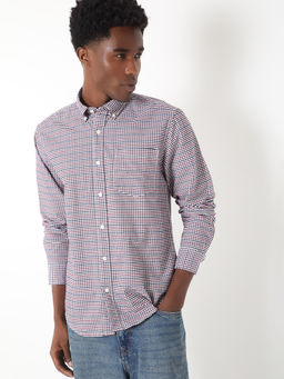 max - Men Maroon Checked Regular Fit Shirt