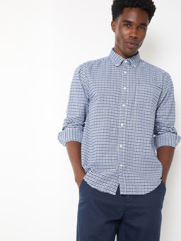 max - Men Navy Blue Checked Regular Fit Shirt