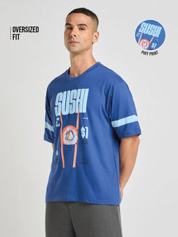 DILLINGER - Mens Blue Puff Printed Oversized Half Sleeve Round Neck T-Shirt