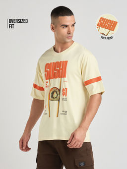 DILLINGER - Mens Yellow Puff Printed Oversized Half Sleeve Round Neck T-Shirt