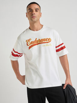 DILLINGER - Mens White Puff Printed Oversized Half Sleeve Round Neck T-Shirt