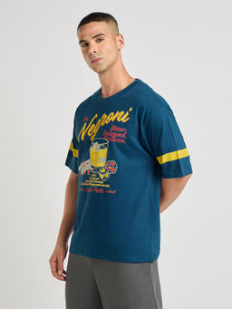 DILLINGER - Mens Blue Printed Oversized Half Sleeve Round Neck T-Shirt