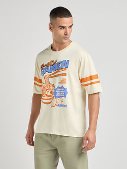DILLINGER - Mens Cream Printed Oversized Half Sleeve Round Neck T-Shirt