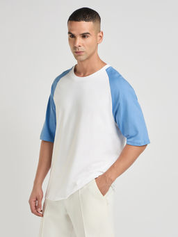 DILLINGER - Mens White Solid Oversized Raglan Sleeve Round Neck T-Shirt