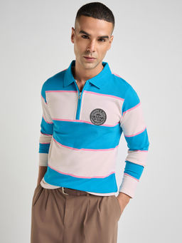 Difference of Opinion - Mens Bold Stripes Regular Fit Zipper Polo T-shirt