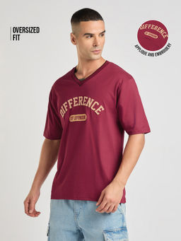 Difference of Opinion - Mens Applique Oversized Cotton V-Neck T-Shirt