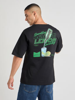 Difference of Opinion - Mens Black Printed Oversized Cotton Round Neck T-Shirt