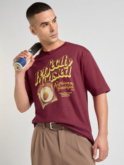 Difference of Opinion - Mens Red Printed Oversized Cotton Round Neck T-Shirt