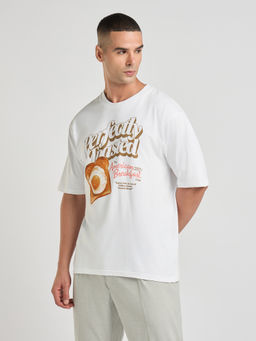Difference of Opinion - Mens White Printed Oversized Cotton Round Neck T-Shirt