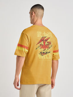 Difference of Opinion - Mens Mustard Printed Oversized Cotton Round Neck T-Shirt
