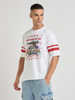 Difference of Opinion - Mens White Printed Oversized Cotton Round Neck T-Shirt