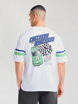 Difference of Opinion - Mens White Printed Oversized Cotton Round Neck T-Shirt
