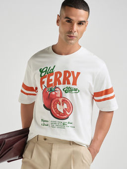 Difference of Opinion - Mens White Printed Oversized Cotton Round Neck T-Shirt